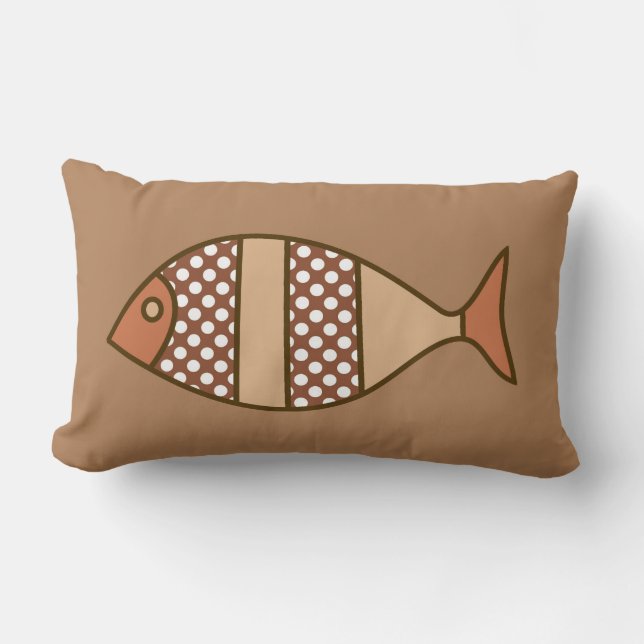 Retro Modern Fish, Tan, Beige en Light Brown Kussen (Voorkant)