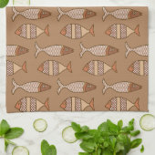 Retro Modern Fish, Tan, Beige en Light Brown Theedoek (Gevouwen)