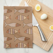 Retro Modern Fish, Tan, Beige en Light Brown Theedoek (Quarter Fold)