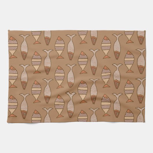 Retro Modern Fish, Tan, Beige en Light Brown Theedoek (Horizontaal)