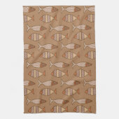 Retro Modern Fish, Tan, Beige en Light Brown Theedoek (Verticaal)