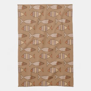 Retro Modern Fish, Tan, Beige en Light Brown Theedoek
