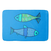 Retro Modern Fish, Turquoise en Cerulean Blue Badmat (Voorkant)