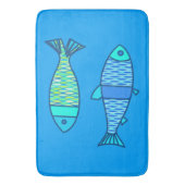 Retro Modern Fish, Turquoise en Cerulean Blue Badmat (Voorkant Verticaal)