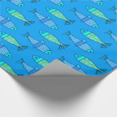 Retro Modern Fish, Turquoise en Cerulean Blue Cadeaupapier (Hoek)