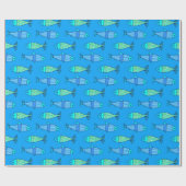 Retro Modern Fish, Turquoise en Cerulean Blue Cadeaupapier (Vlak)