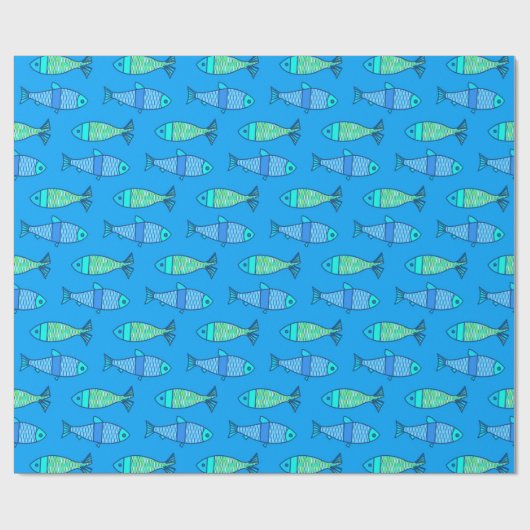 Retro Modern Fish, Turquoise en Cerulean Blue Cadeaupapier (Vlak)