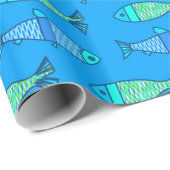 Retro Modern Fish, Turquoise en Cerulean Blue Cadeaupapier (Rol Hoek)