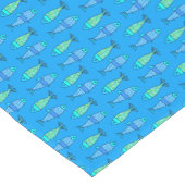 Retro Modern Fish, Turquoise en Cerulean Blue Korte Tafelloper (Hoek)