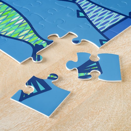 Retro Modern Fish, Turquoise en Cerulean Blue Legpuzzel (Zijkant)