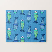 Retro Modern Fish, Turquoise en Cerulean Blue Legpuzzel (Horizontaal)