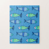 Retro Modern Fish, Turquoise en Cerulean Blue Legpuzzel (Verticaal)