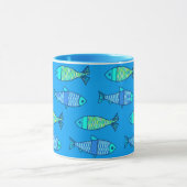 Retro Modern Fish, Turquoise en Cerulean Blue Mok (Midden)