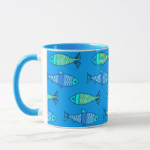 Retro Modern Fish, Turquoise en Cerulean Blue Mok (Links)