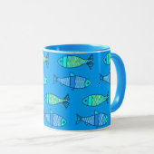 Retro Modern Fish, Turquoise en Cerulean Blue Mok (Voorkant rechts)