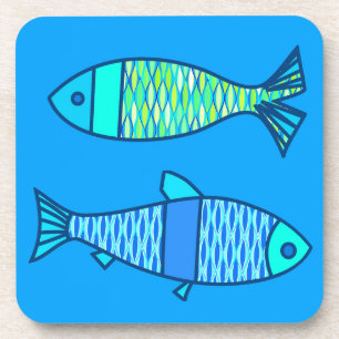 Retro Modern Fish, Turquoise en Cerulean Blue Onderzetter