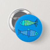 Retro Modern Fish, Turquoise en Cerulean Blue Ronde Button 5,7 Cm (Voorkant /achterkant)