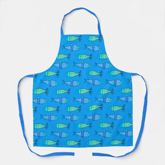 Retro Modern Fish, Turquoise en Cerulean Blue Schort (Voorkant)