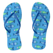 Retro Modern Fish, Turquoise en Cerulean Blue Teenslippers (Voetbed)