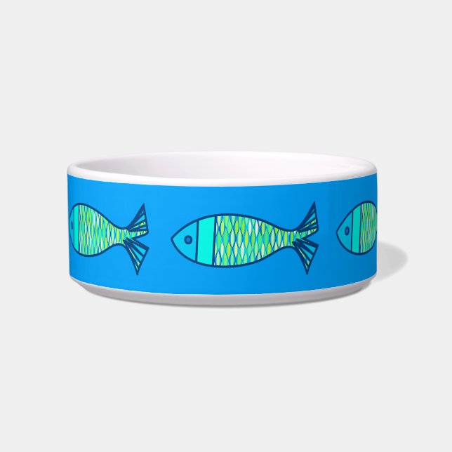 Retro Modern Fish, Turquoise en Cerulean Blue Voerbakje (Links)