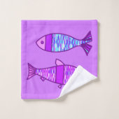 Retro Modern Fish, Violet en Amethyst Paars  Bad Handdoek (Wasdoekje)