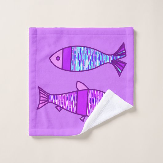 Retro Modern Fish, Violet en Amethyst Paars  Bad Handdoek (Wasdoekje)