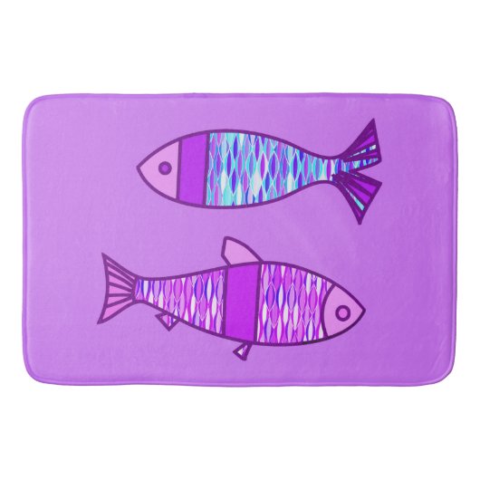 Retro Modern Fish, Violet en Amethyst Paars Badmat (Voorkant)