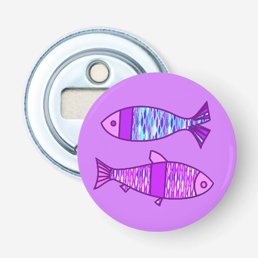 Retro Modern Fish, Violet en Amethyst Paars Button Flesopener (Voorkant)