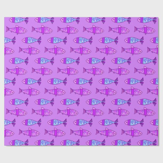 Retro Modern Fish, Violet en Amethyst Paars Cadeaupapier (Vlak)