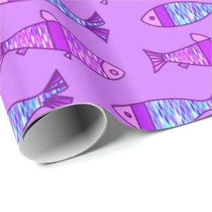 Retro Modern Fish, Violet en Amethyst Paars Cadeaupapier