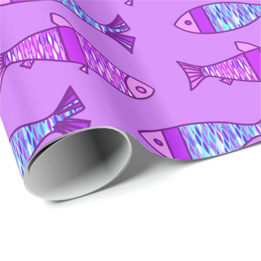 Retro Modern Fish, Violet en Amethyst Paars Cadeaupapier (Rol Hoek)