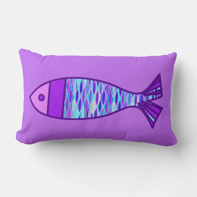 Retro Modern Fish, Violet en Amethyst Paars Kussen (Voorkant)