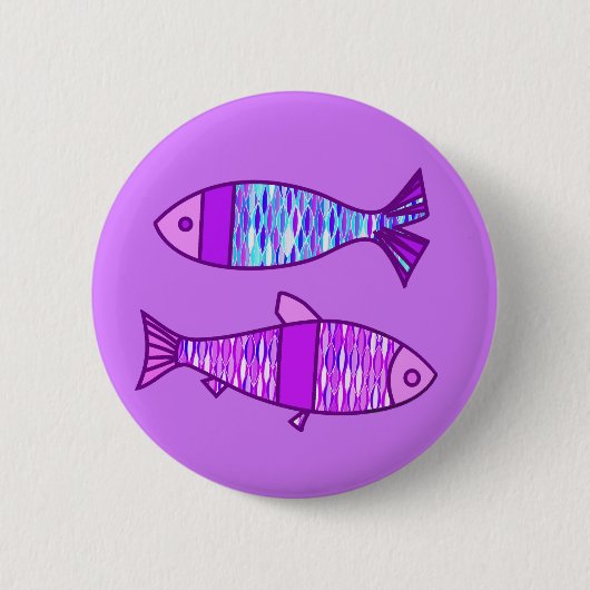 Retro Modern Fish, Violet en Amethyst Paars Ronde Button 5,7 Cm (Voorkant)