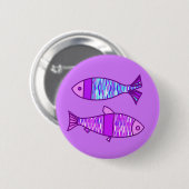 Retro Modern Fish, Violet en Amethyst Paars Ronde Button 5,7 Cm (Voorkant /achterkant)