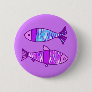 Retro Modern Fish, Violet en Amethyst Paars Ronde Button 5,7 Cm