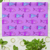 Retro Modern Fish, Violet en Amethyst Paars Theedoek (Gevouwen)