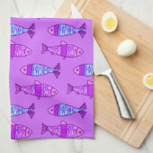 Retro Modern Fish, Violet en Amethyst Paars Theedoek (Quarter Fold)