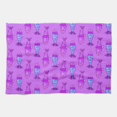 Retro Modern Fish, Violet en Amethyst Paars Theedoek (Horizontaal)