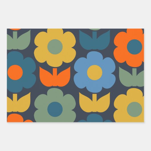 Retro Modern Floral Geometrische patronen Inpakpapier Vel (Voorkant 2)