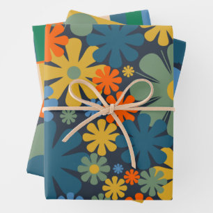 Retro Modern Floral Geometrische patronen Inpakpapier Vel