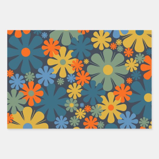 Retro Modern Floral Geometrische patronen Inpakpapier Vel (Voorkant)