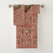 Retro Modern Floral in Red and Green Bad Handdoek (Insitu)