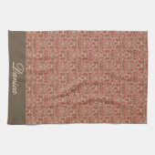 Retro Modern Floral in rood en groen Theedoek (Horizontaal)