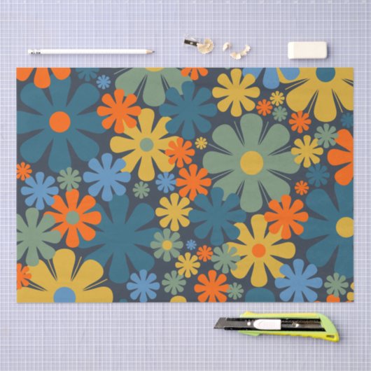 Retro Modern Floral Pattern Tissuepapier (Craft)