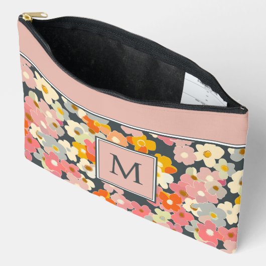 Retro Modern Floral Roze Monogram Initiaal Etui (Open)