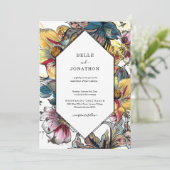 Retro Modern Floral Wedding Kaart (Staand voorkant)