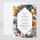 Retro Modern Floral Wedding Kaart (Voorkant / Achterkant)