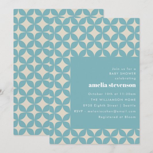 Retro Modern Geometrisch Pastel Blauw Baby shower Kaart (Voorkant / Achterkant)