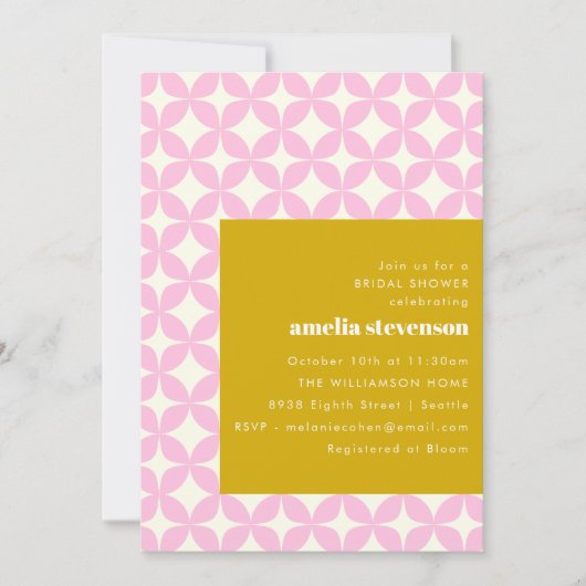 Retro Modern Geometrisch Roze Geel Vrijgezellenfee Kaart (Voorkant)