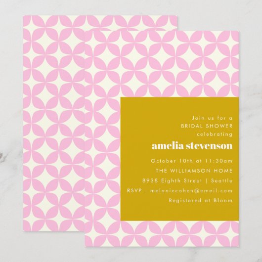 Retro Modern Geometrisch Roze Geel Vrijgezellenfee Kaart (Voorkant / Achterkant)